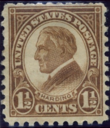 Scott 582 Harding 1 1/2 Cent Stamp Brown Series of 1922-1925, Rotary Press