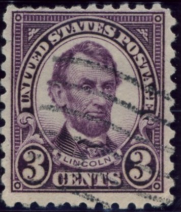 Scott 584 Lincoln 3 Cent Stamp Violet Series of 1922-1925, Rotary Press