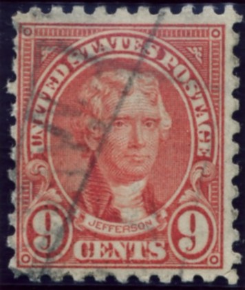Scott 590 Jefferson 9 Cent Stamp Rose Series of 1922-1925 Rotary Press