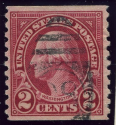Scott 599 Washington 2 Cent Stamp Carmine Type 1 Series of 1922-1925 Rotary Press coil stamp Perforated 10 vertically