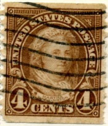 Scott 601 Martha Washington 4 Cent Stamp Yellow Brown Series of 1922-1925 Rotary Press coil stamp Perforated 10 vertically a