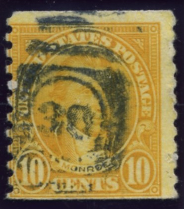 Scott 603 Monroe 10 Cent Stamp Orange Series of 1922-1925 Rotary Press coil stamp Perforated 10 vertically