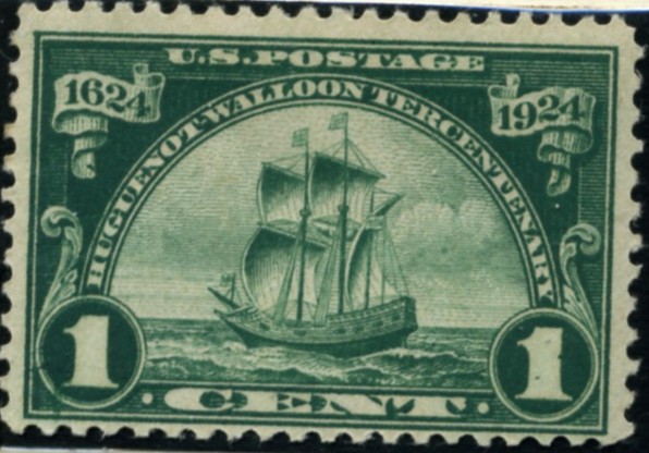 Scott 614 1 Cent Stamp Green Huguenot Walloon Issue