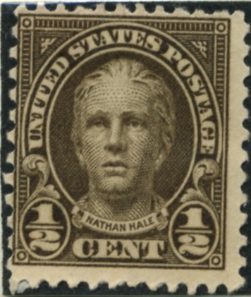 Scott 653 Nathan Hale 1/2 Cent Stamp Olive Brown Series of 1922-1925 Rotary Press