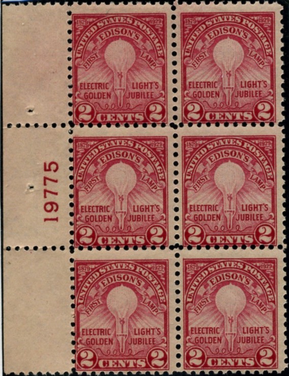 Scott 654 2 Cent Stamp Edison Light Bulb Perforated 11 Plate Block