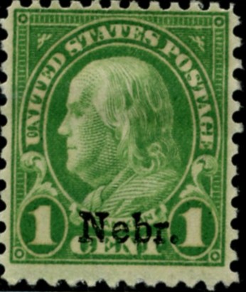 Scott 669 1 Cent Stamp Green Series of 1922-1925 Overprinted Nebr