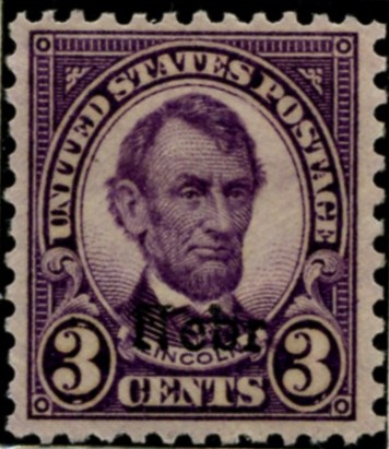 Scott 672 Lincoln 3 Cent Stamp Violet Series of 1922-1925 Overprinted Nebr