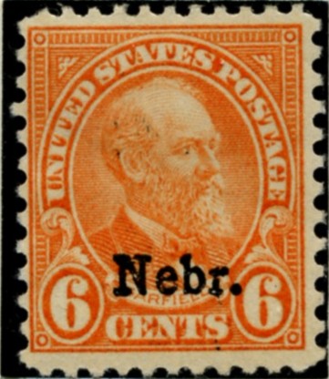 Scott 675 Garfield 6 Cent Stamp Red Orange Series of 1922-1925 Overprinted Nebr