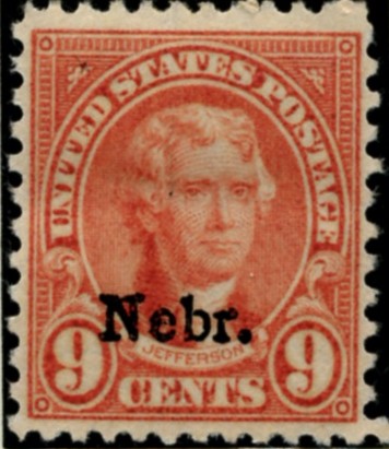 Scott 678 Jefferson 9 Cent Stamp Light Rose Series of 1922-1925 Overprinted Nebr
