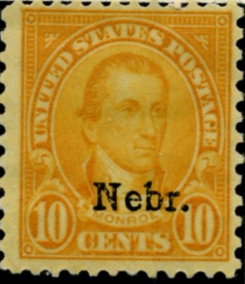 Scott 679 Monroe 10 Cent Stamp Orange Yellow Series of 1922-1925 Overprinted Nebr