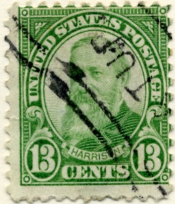Scott 694 Harrison 13 Cent Stamp Yellow Green Blue Series of 1922-1925 rotary press a