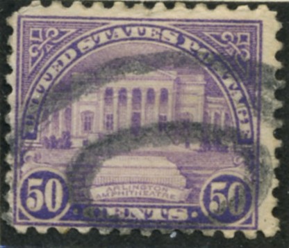 Scott 701 Arlington Amphitheatre 50 Cent Stamp Lilac Blue Series of 1922-1925 rotary press