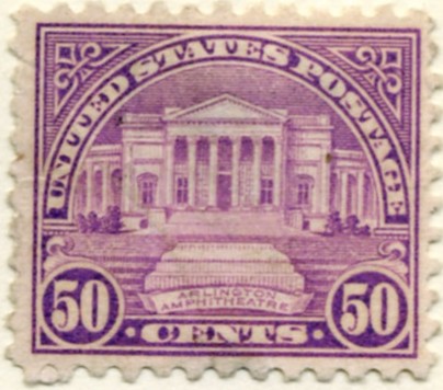 Scott 701 Arlington Amphitheatre 50 Cent Stamp Lilac Blue Series of 1922-1925 rotary press a