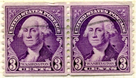 Scott 721 3 Cent Stamp George Washington Coil Stamp Perforated vertically pair b