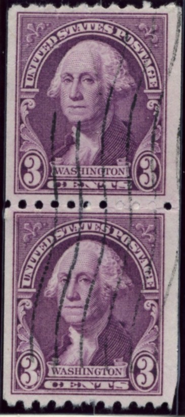Scott 722 3 Cent Stamp George Washington Coil Stamp Perforated horizontally pair