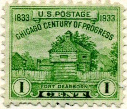 Scott 728 1 Cent Stamp Century of Progress Fort Dearborn a