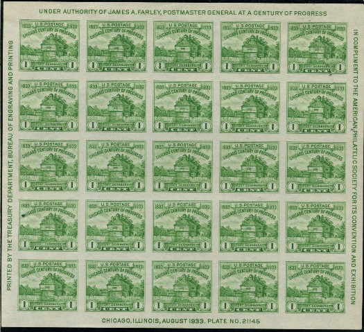 Scott 730 1 Cent Stamp A.P.S. Convention souvenir sheet of 25