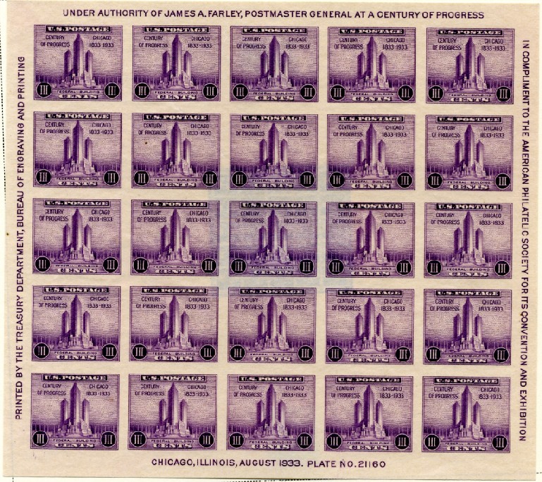 Scott 731 3 Cent Stamp A.P.S. Convention souvenir sheet of 25 a