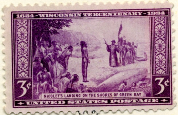 Scott 739 3 Cent Stamp Nicolet's Landing on the shores of Green Bay Wisconsin Tercentenary a