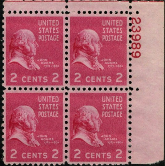 Scott 806 2 Cent Stamp John Adams Plate Block