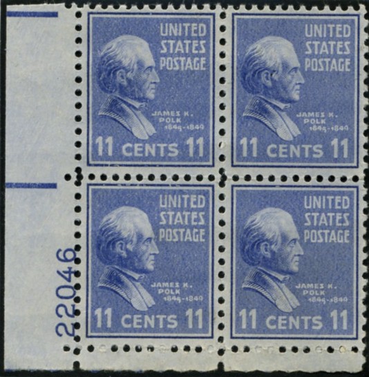 Scott 816 11 Cent Stamp James Polk Plate Block