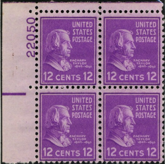 Scott 817 12 Cent Stamp Zachary Taylor Plate Block