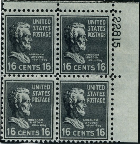 Scott 821 16 Cent Stamp Abraham Lincoln Plate Block