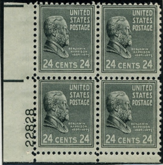Scott 828 24 Cent Stamp Benjamin Harrison Plate Block