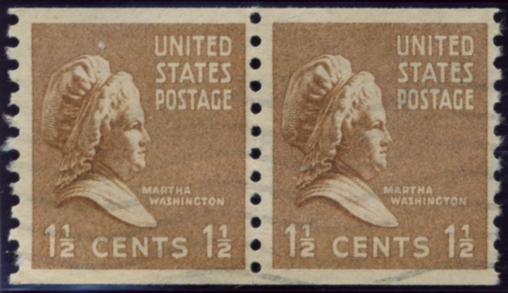 Scott 840 1 1/2 Cent Stamp Martha Washington coil stamp Perforated vertically pair
