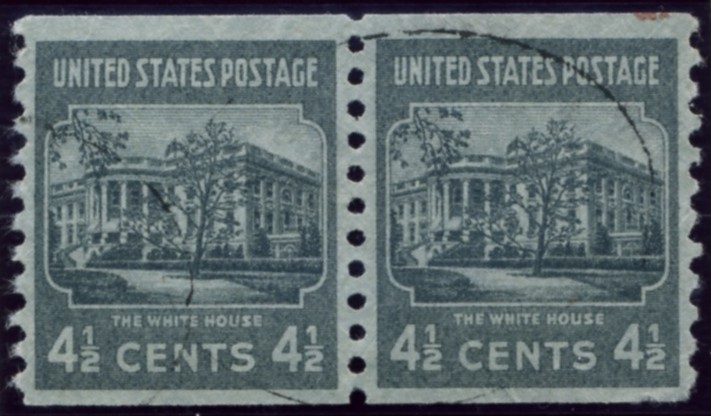 Scott 844 4 1/2 Cent Stamp White House coil stamp Perforated vertically pair