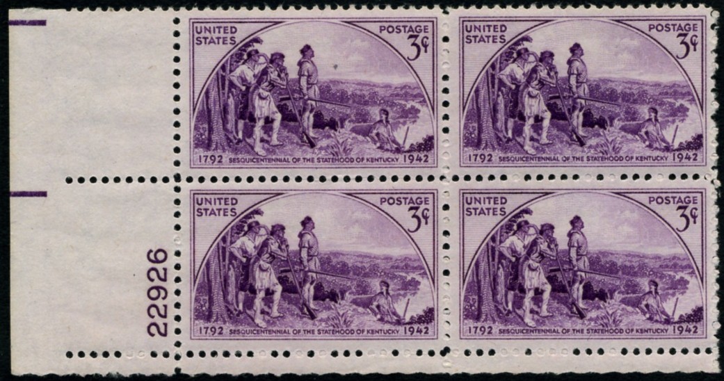 Scott 904 3 Cent Stamp Kentucky Sesquicentennial Plate Block