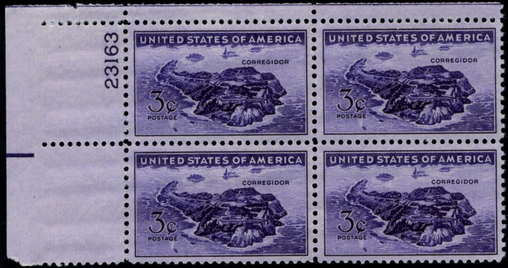 Scott 925 3 Cent Stamp Corregidor Plate Block