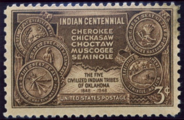 Scott 972 3 Cent Stamp Indian Centennial Cherokee Chickasaw Choctaw Muskogee Seminole