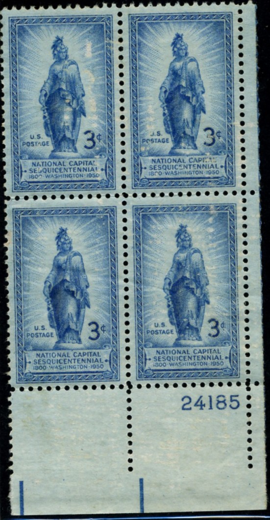 Scott 989 3 Cent Stamp Capitol Dome Statue Plate Block