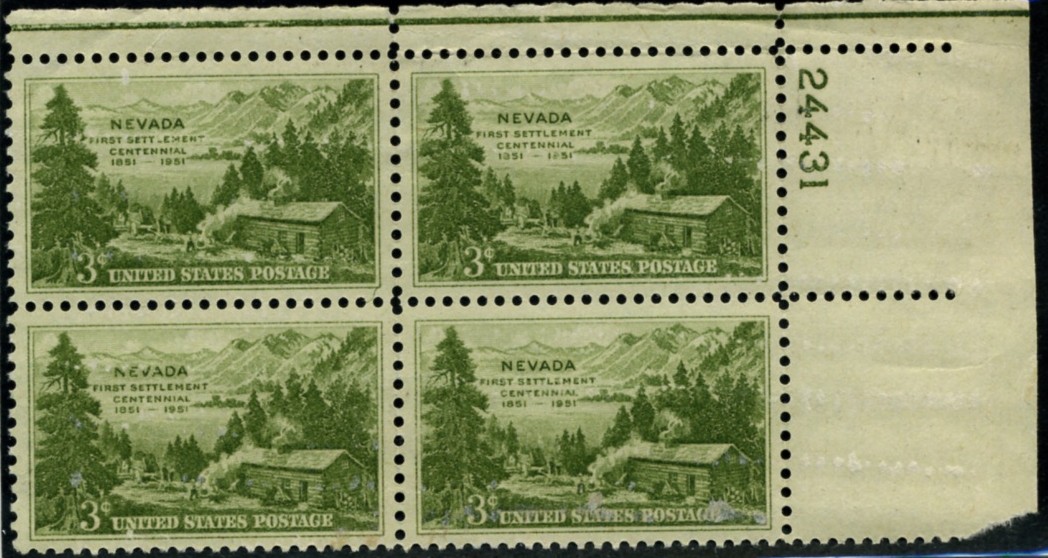 Scott 999 3 Cent Stamp Nevada First Settlement Centennial Plate Block