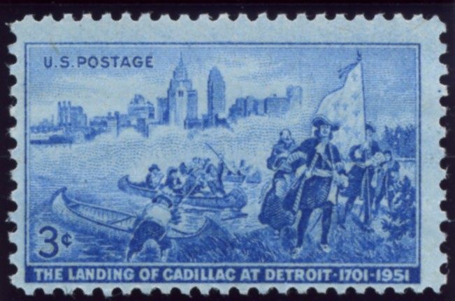 Scott 1000 3 Cent Stamp Landing of Cadillac at Detroit