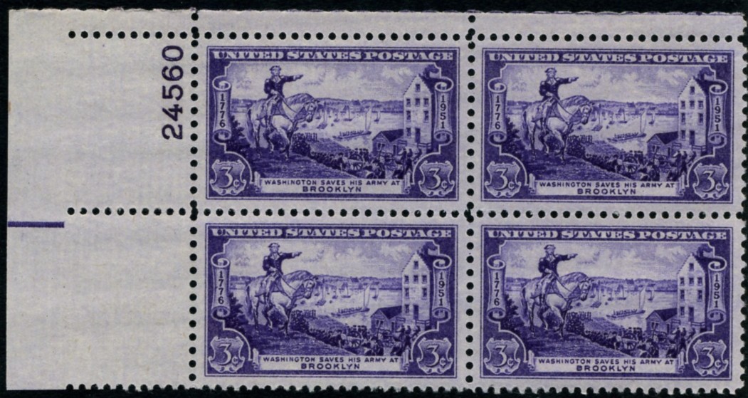 Scott 1003 3 Cent Stamp Washington Saves His Army Battle of Brooklyn Plate Block