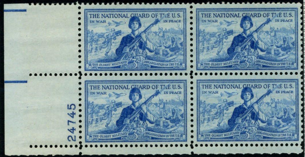 Scott 1017 3 Cent Stamp National Guard Plate Block