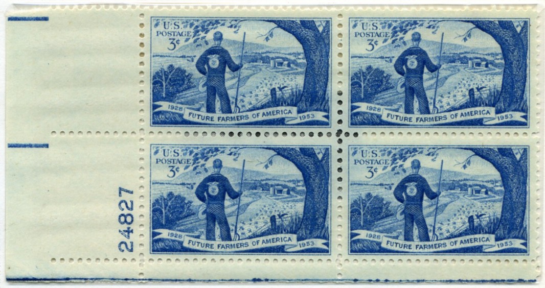 Scott 1024 3 Cent Stamp Future Farmers of America Plate Block
