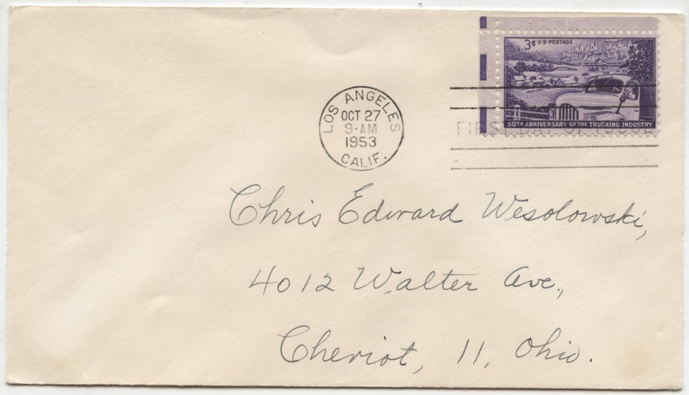 Scott 1025 3 Cent Stamp Trucking Industry First Day Cover