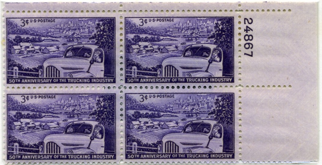 Scott 1025 3 Cent Stamp Trucking Industry Plate Block