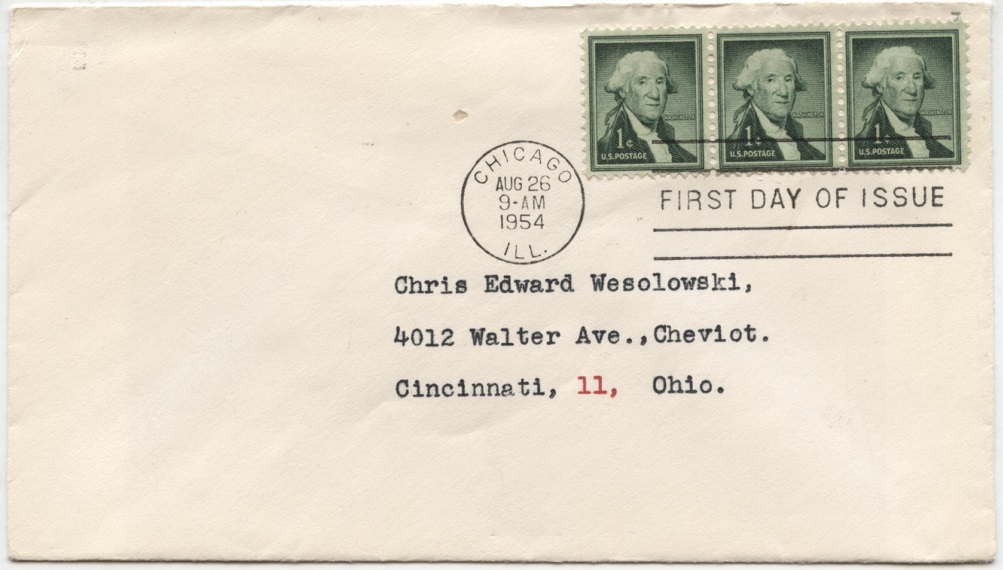 Scott 1031 1 Cent Stamp George Washington First Day Cover