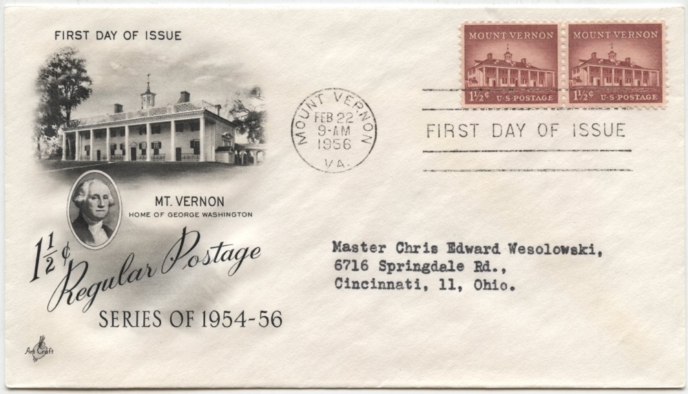 Scott 1032 1 1/2 Cent Stamp Mount Vernon First Day Cover