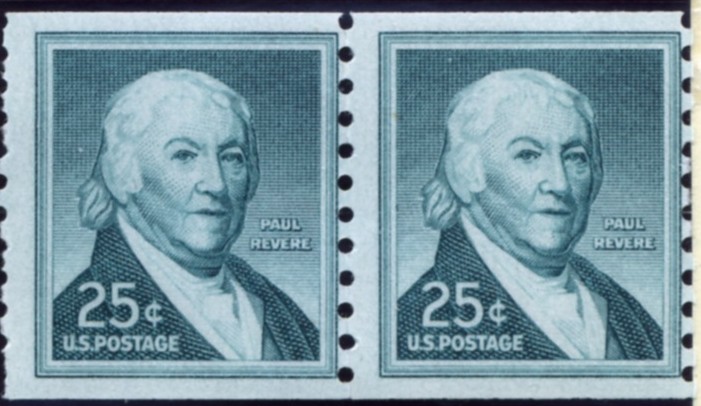 Scott 1059a 25 Cent Stamp Paul Revere coil stamp pair
