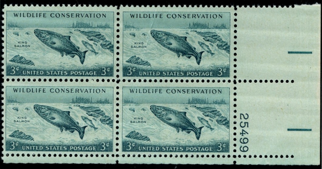 Scott 1079 3 Cent Stamp Wildlife Conservation King Salmon Plate Block