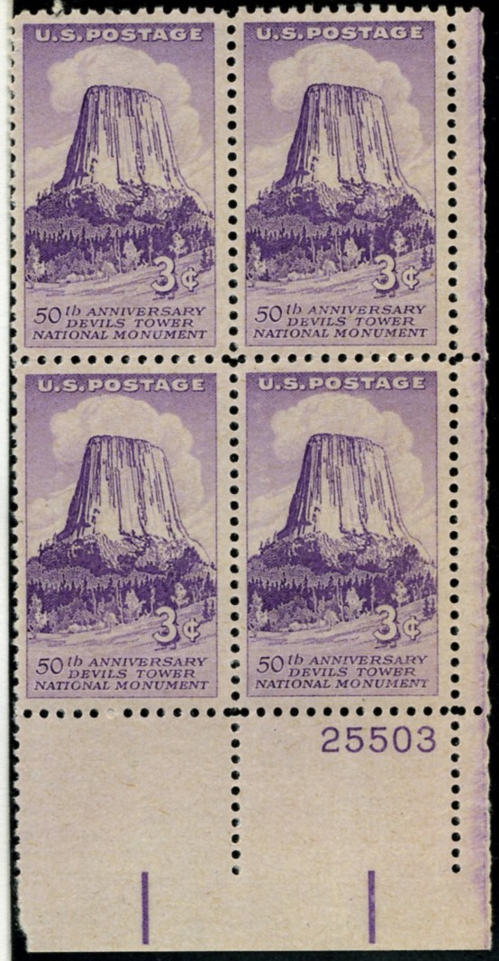 Scott 1084 3 Cent Stamp Devil's Tower Plate Block