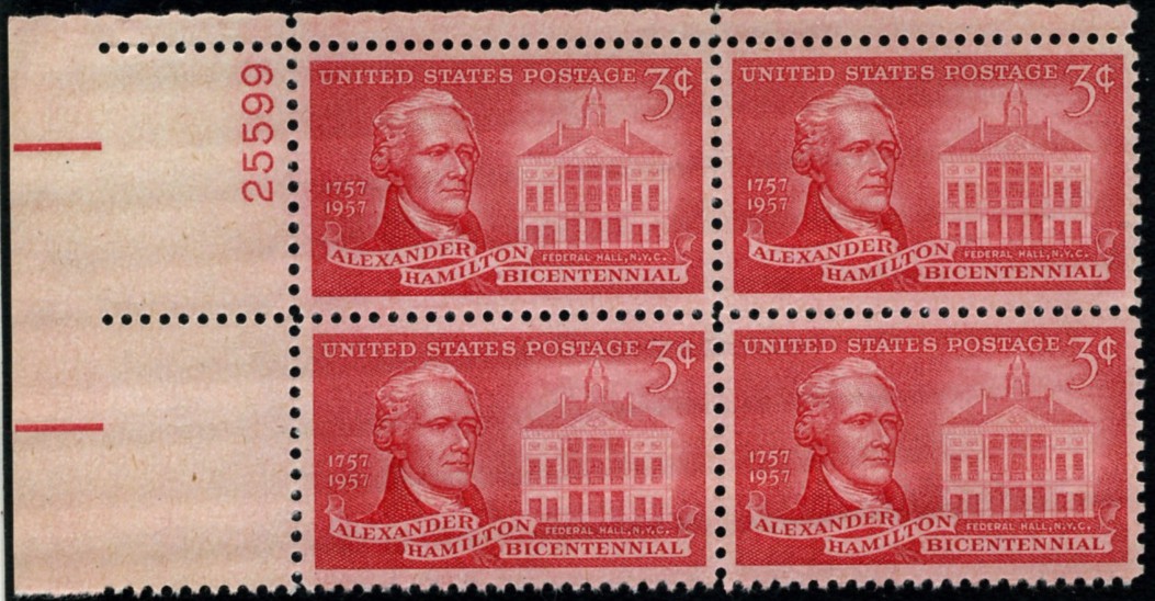 Scott 1086 3 Cent Stamp Alexander Hamilton Plate Block