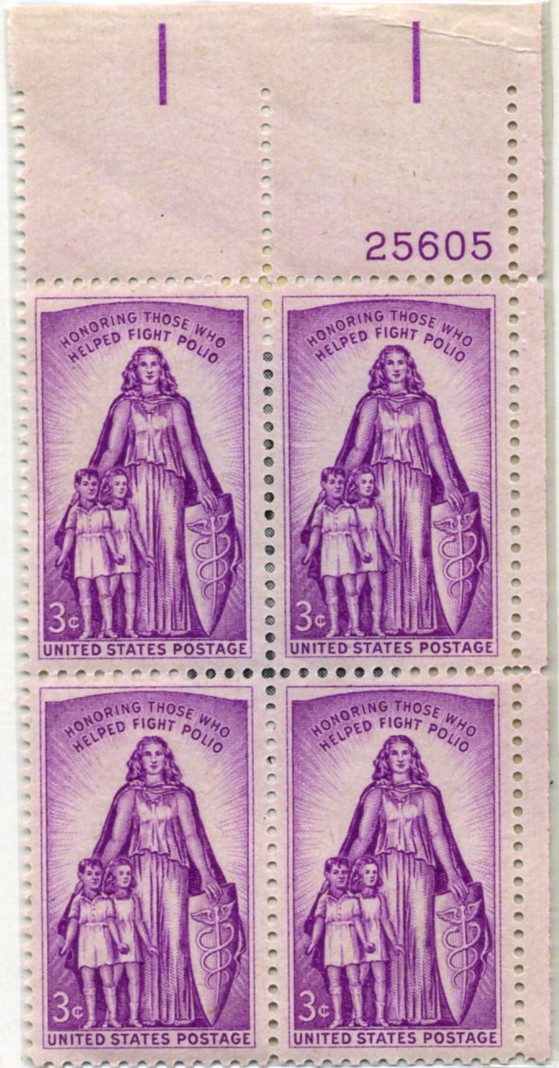 Scott 1087 3 Cent Stamp Fight Against Polio Plate Block