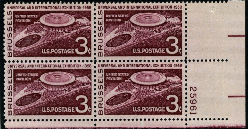 Scott 1104 3 Cent Stamp Brussels Exhibition Plate Block