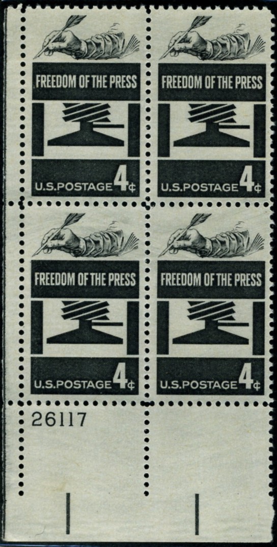 Scott 1119 4 Cent Stamp Freedom Of The Press Plate Block
